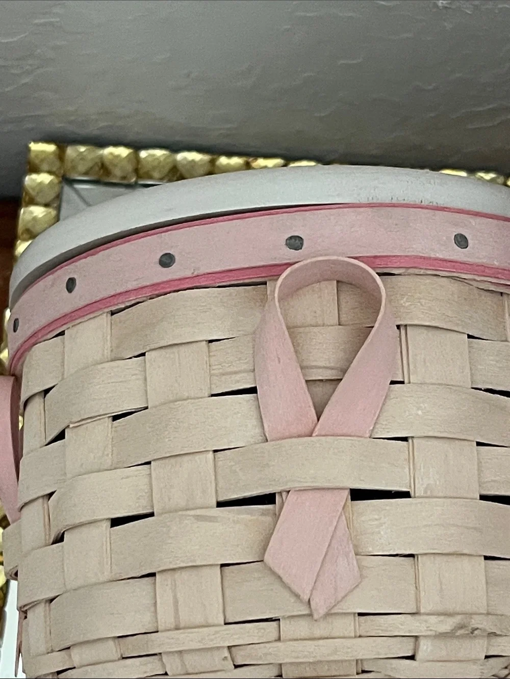 Longaberger HOPE 2006 White-Lidded Basket with Pink Accents NWT & Accessories